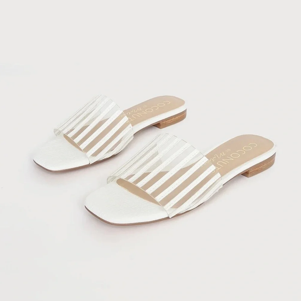 Up Late White Crocodile-Embossed Slide Sandals from Coconuts by Matisse